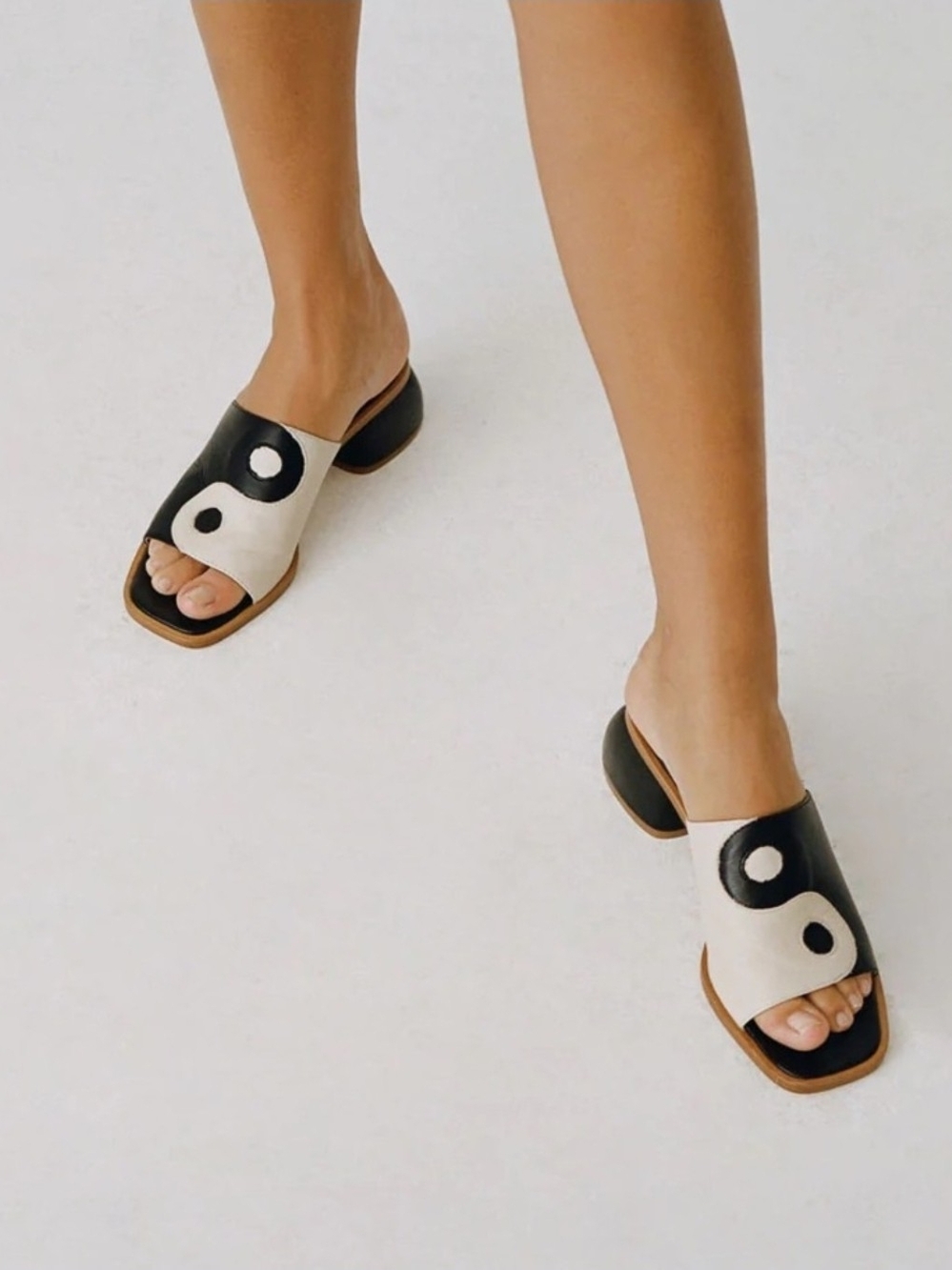 Paloma Wool Black and Cream Yin-Yang Slide Mules
